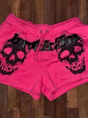 Broken Promises bling bedazzled Skull Shorts